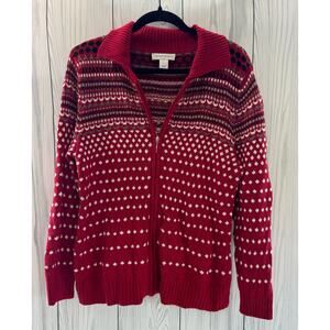 Vintage Christopher & Banks Christmas Holiday Cardigan Size Large Red White